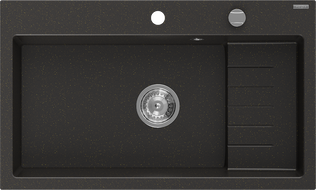 Mexen Omar гранитна мивка с 1 гнездо 800 x 480 мм, черен/златист металик, сифон хром - 6520801005-75