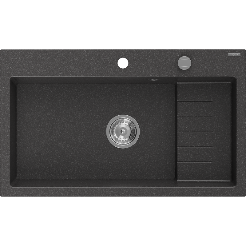 Mexen Omar гранитна мивка с едно корито 800 x 480 mm, черна на петна, сифон хром - 6520801005-76