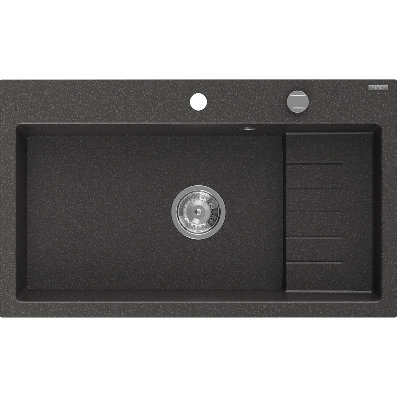 Mexen Omar мивка от гранит 1-камерна 800 x 480 мм, черно накрапана, сифон хром - 6520801005-76