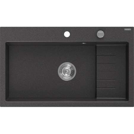 Mexen Omar гранитна мивка с едно корито 800 x 480 mm, черна на петна, сифон хром - 6520801005-76