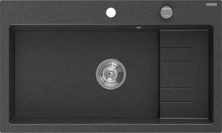 Mexen Omar мивка от гранит 1-камерна 800 x 480 мм, черно накрапана, сифон хром - 6520801005-76