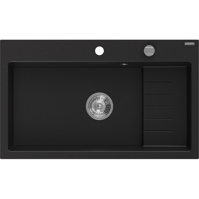 Mexen Omar гранитна мивка с 1 отделение 800 x 480 мм, черен, сифон хром - 6520801005-77
