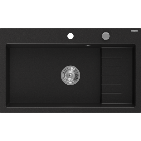 Mexen Omar гранитна мивка с 1 отделение 800 x 480 мм, черен, сифон хром - 6520801005-77
