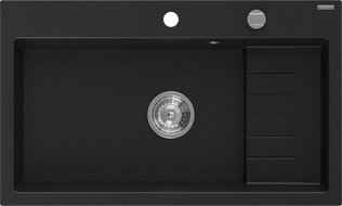 Mexen Omar гранитна мивка с 1 отделение 800 x 480 мм, черен, сифон хром - 6520801005-77
