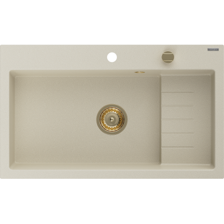 Mexen Omar гранитна мивка с 1 отделение 800 x 480 mm, бежова, златен сифон - 6520801005-69-G