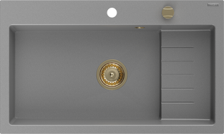Mexen Omar гранитна мивка с 1 камера 800 x 480 mm, сива, сифон златен - 6520801005-71-G
