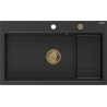 Mexen Omar гранитна мивка с 1 отделение 800 x 480 mm, черен/сребърен металик, златен сифон - 6520801005-73-G
