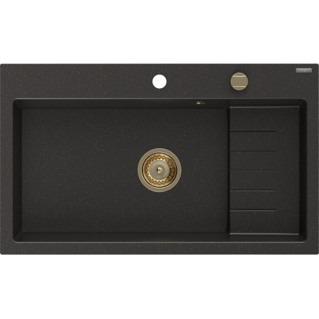 Mexen Omar гранитна мивка с 1 камера 800 x 480 mm, черен/златен металик, златен сифон - 6520801005-75-G