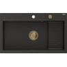 Mexen Omar гранитна мивка с 1 камера 800 x 480 mm, черен/златен металик, златен сифон - 6520801005-75-G