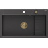 Mexen Omar гранитна мивка 1-коморна 800 x 480 mm, черна на пръски, златен сифон - 6520801005-76-G