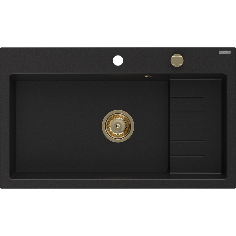 Mexen Omar мивка гранитна 1-камерна 800 x 480 мм, черна, сифон златен - 6520801005-77-G