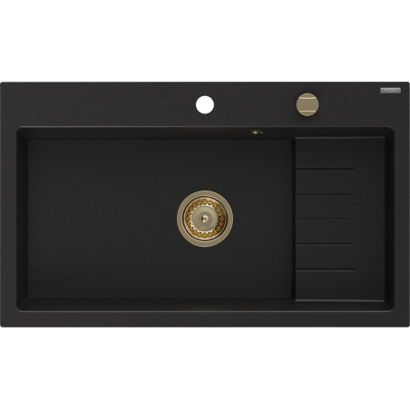 Mexen Omar мивка гранитна 1-камерна 800 x 480 мм, черна, сифон златен - 6520801005-77-G