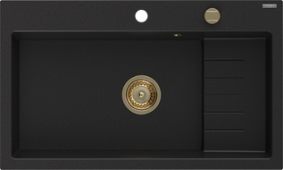 Mexen Omar мивка гранитна 1-камерна 800 x 480 мм, черна, сифон златен - 6520801005-77-G
