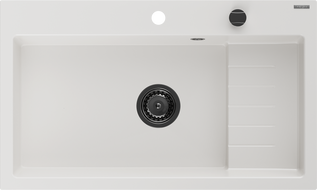 Mexen Omar гранитна мивка с 1 корито 800 x 480 мм, бяла, черен сифон - 6520801005-20-B