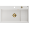 Mexen Omar гранитна мивка с 1 отделение 800 x 480 мм, бяла, златен сифон - 6520801005-20-G
