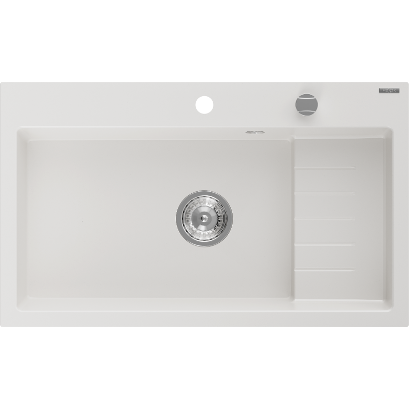 Mexen Omar гранитна мивка с 1 отделение 800 x 480 мм, бяла, сифон хром - 6520801005-20