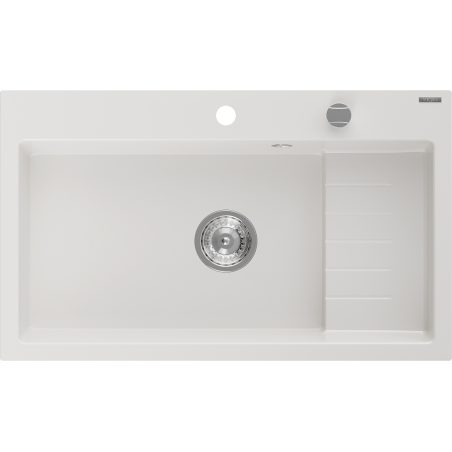 Mexen Omar гранитна мивка с 1 отделение 800 x 480 мм, бяла, сифон хром - 6520801005-20