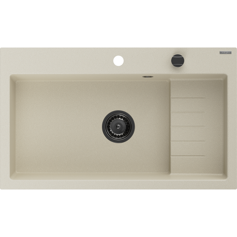 Mexen Omar гранитна мивка 1-камерна 800 x 480 мм, бежова, черен сифон - 6520801005-69-B
