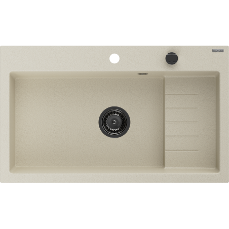 Mexen Omar гранитна мивка 1-камерна 800 x 480 мм, бежова, черен сифон - 6520801005-69-B