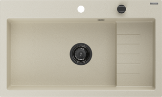 Mexen Omar гранитна мивка 1-камерна 800 x 480 мм, бежова, черен сифон - 6520801005-69-B
