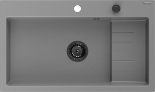 Mexen Omar мивка от гранит с 1 камера 800 x 480 mm, сива, сифона черен - 6520801005-71-B
