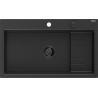 Mexen Omar гранитна мивка с 1 отделение 800 x 480 mm, черна/сребрист металик, черен сифон - 6520801005-73-B