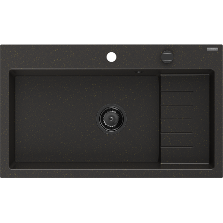 Mexen Omar гранитна мивка с 1 отделение 800 x 480 мм, черен/златен металик, черен сифон - 6520801005-75-B