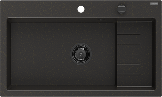 Mexen Omar гранитна мивка с 1 отделение 800 x 480 мм, черен/златен металик, черен сифон - 6520801005-75-B