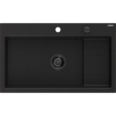 Mexen Omar гранитна кухненска мивка с 1 корито 800 x 480 mm, черна, черен сифон - 6520801005-77-B