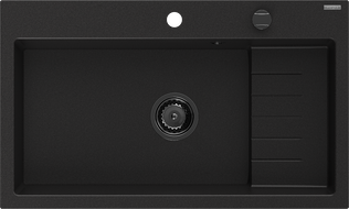 Mexen Omar гранитна кухненска мивка с 1 корито 800 x 480 mm, черна, черен сифон - 6520801005-77-B