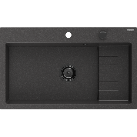 Mexen Omar Гранитна мивка с едно отделение 800 x 480 мм, черна на петна, черен сифон - 6520801005-76-B