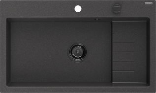Mexen Omar Гранитна мивка с едно отделение 800 x 480 мм, черна на петна, черен сифон - 6520801005-76-B