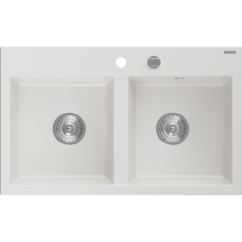 Mexen Hektor мивка от гранит 2-камерна 800 x 480 mm, бяла, сифон хром - 6521802000-20