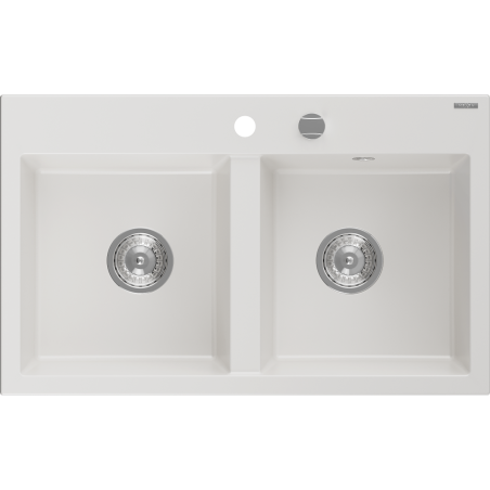 Mexen Hektor мивка от гранит 2-камерна 800 x 480 mm, бяла, сифон хром - 6521802000-20