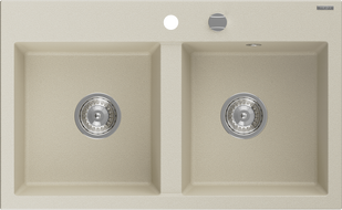 Mexen Hektor гранитна мивка с 2 камери 800 x 480 мм, бежова, хромиран сифон - 6521802000-69