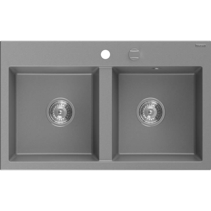 Mexen Hektor гранитна мивка с две корита 800 x 480 мм, сива, сифон хром - 6521802000-71