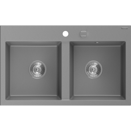Mexen Hektor гранитна мивка с две корита 800 x 480 мм, сива, сифон хром - 6521802000-71