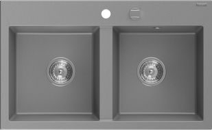 Mexen Hektor гранитна мивка с две корита 800 x 480 мм, сива, сифон хром - 6521802000-71
