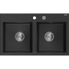 Mexen Hektor кухненска мивка от гранит, 2-компонентна 800 x 480 mm, черен/сребърен металик, хром сифон - 6521802000-73