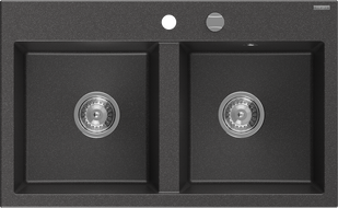 Mexen Hektor гранитна мивка с 2 камери 800 x 480 mm, черна на пръски, хромиран сифон - 6521802000-76