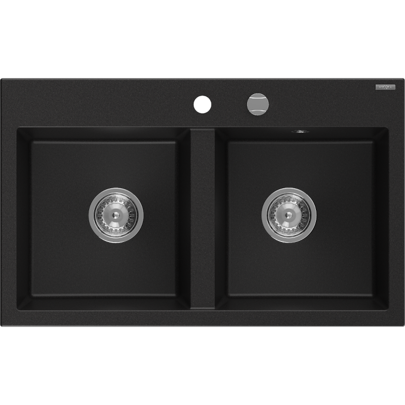 Mexen Hektor гранитна мивка с 2 отделения 800 x 480 мм, черен, хромиран сифон - 6521802000-77