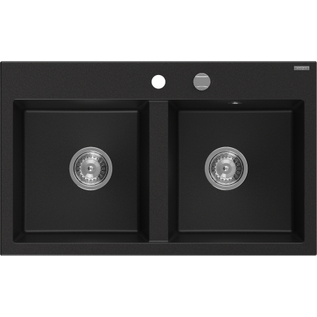 Mexen Hektor гранитна мивка с 2 отделения 800 x 480 мм, черен, хромиран сифон - 6521802000-77
