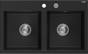 Mexen Hektor гранитна мивка с 2 отделения 800 x 480 мм, черен, хромиран сифон - 6521802000-77