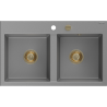 Mexen Hektor гранитна кухненска мивка с 2 отделения 800 x 480 mm, сива, сифон златен - 6521802000-71-G