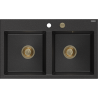 Mexen Hektor гранитна мивка с две камери 800 x 480 мм, черен/сребърен металик, златен сифон - 6521802000-73-G