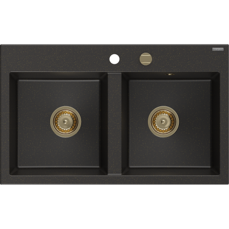 Mexen Hektor гранитна мивка с 2 камери 800 x 480 mm, черно/златист металик, златен
