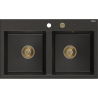 Mexen Hektor двоен мивка от гранит 800 x 480 mm, черен/златен металик, сифон златен - 6521802000-75-G
