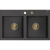 Mexen Hektor гранитна мивка с 2 камери 800 x 480 мм, черна с пръски, сифон златист - 6521802000-76-G