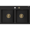 Mexen Hektor гранитна мивка с 2 камери 800 x 480 мм, черна, сифон златен - 6521802000-77-G