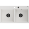 Mexen Hektor гранитна мивка с 2 камери 800 x 480 mm, бяла, черен сифон - 6521802000-20-B